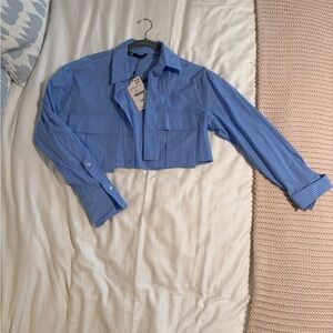 Zara Blue Striped Cropped Shirt